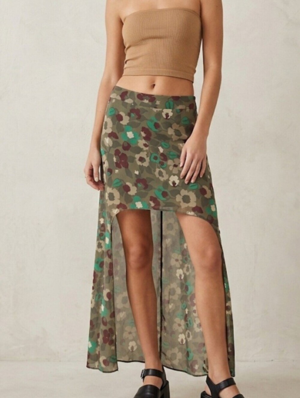 L'Amour Nanette Lepore High Low Mesh Maxi Skirt Neutral Camo Floral No Size Tag